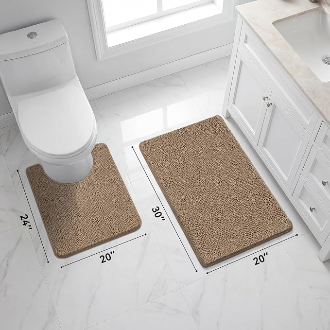 Bcoimo Bathroom Rug Set, Chenille Bathroom Rugs, Absorbent Non Slip Plush Bath Mats, Machine Washable Fast Drying Floor Mats for Tub, Shower, Sink, Vanity