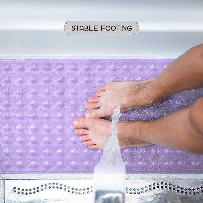LDC Bath Mat for Tub, Inside Shower Bathtub Mat with Drain Holes and Suction Cups, Anti Slip Bath Mat Inside Tub Extra Long, 40x16 - Purple