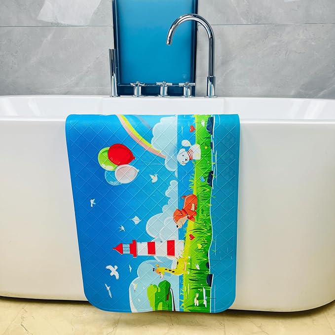 BEEHOMEE Bath Mats for Tub Kids,Baby Toddler - Large Cartoon Non-Slip Bathroom Bathtub Anti-Slip Shower Mats for Floor 35x15,Machine Washable XL Size Bathroom Mats (Lighthouse)
