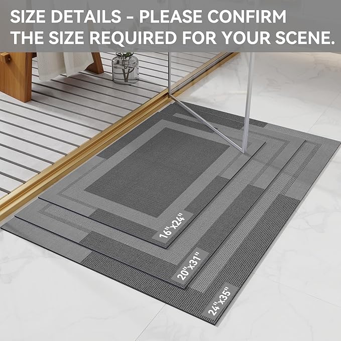 YDKGL Non Slip Bath Mat, Rubber Backing Ultra Thin Bathroom Rugs Fit Under Door Quick Dry Super Absorbent Washable Bath Rug Shower Mat for Bathroom Floor Bathtub Sink, Easy Care Dark Grey 24"x 35"