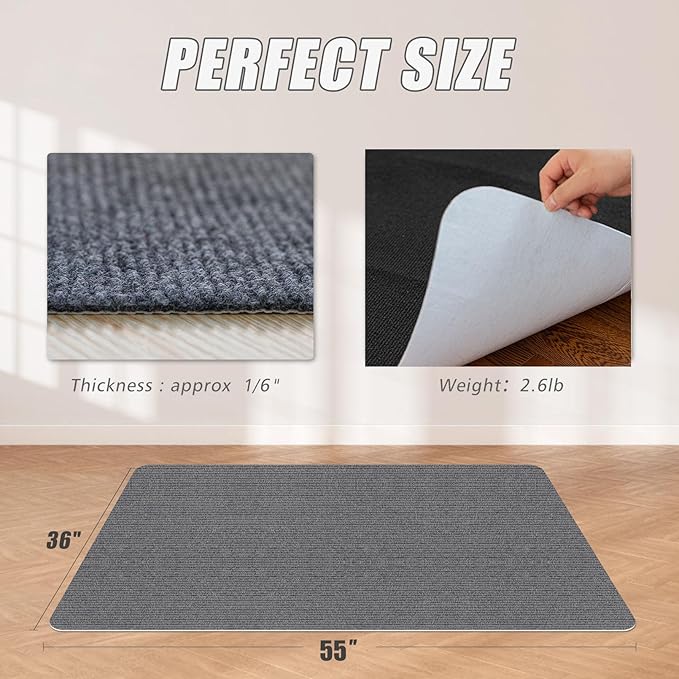 Sycoodeal Office Chair Mat for Hardwood Floor,Office Computer Gaming Chair Mat for Tile Floor,Large Floor Protector Rug,Anti-Slip,Easy to Clean,Grey(55"x36")