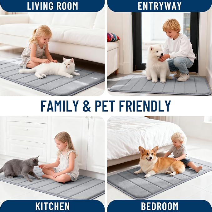 OLANLY Memory Foam Long Bathroom Rugs Runner 59x24, Super Soft Absorbent Bath Mat, Quick Dry, Machine Washable Shower Floor Rugs, Bathmat Carpet, Bathroom Home Decor Accessories, Grey