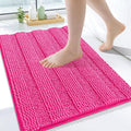 Grandaily Chenille Striped Bathroom Rugs 24x16, Extra Thick and Absorbent Bath Mats, Non-Slip Soft Plush Shaggy Shower Carpet, Machine Wash Dry, Bath Rug for Bathroom, (Small, Deep Pink)