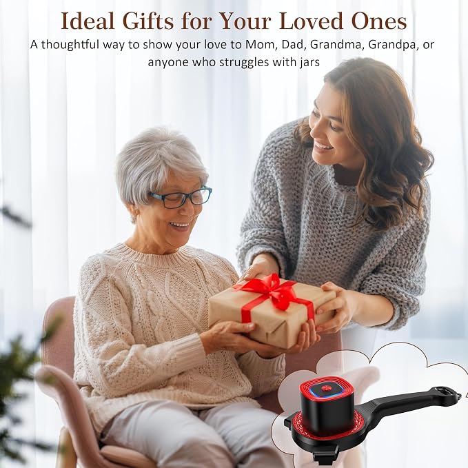 Electric Jar Opener for Seniors with Auto-Adjusting Gripper, Rechargeable Jar & Bottle Openers for Weak Hands and Arthritis, Easy Twist Off Lid Opener with Rubber Gripper Pad, Fits 1"-3.5" Lids(Red)