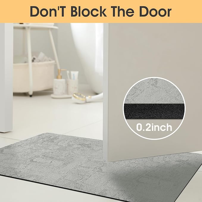 ACCUMTEK Non Slip Bath Mat, Thin Bathroom Rugs Fit Under Door, Quick Dry Bath Mats, Machine Washable Bath Rugs for Bathroom, Bathtub & Kitchen, Bathtub, Light Gray/Checkered/32 x20
