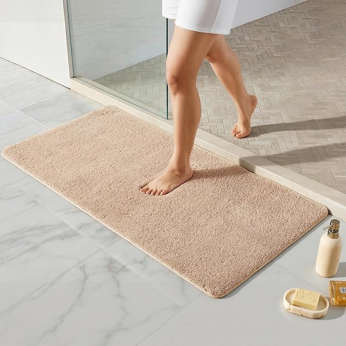 TYUU Beige Bathroom Rugs, Ultra Soft Bath Rugs Non Slip Washable, Super Absorbent Quick Dry Bath Mat with Rubber Backing for Bathroom Floor, Shower, or Sink, Beige 24" x 48"