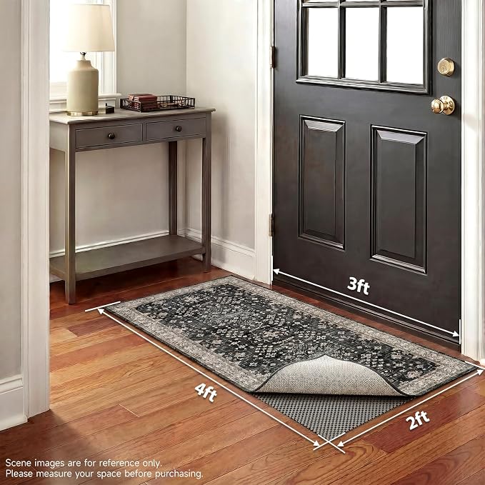 Veken Rug Gripper Pad for Hardwood Floors, Non Slip 2x4 Ft Rug Pads for Area Rugs, Thick Dark Grey Rug Grippers for Tile Floors, Under Carpet Anti Skid Mat, Keep Your Rugs Safe and in Place