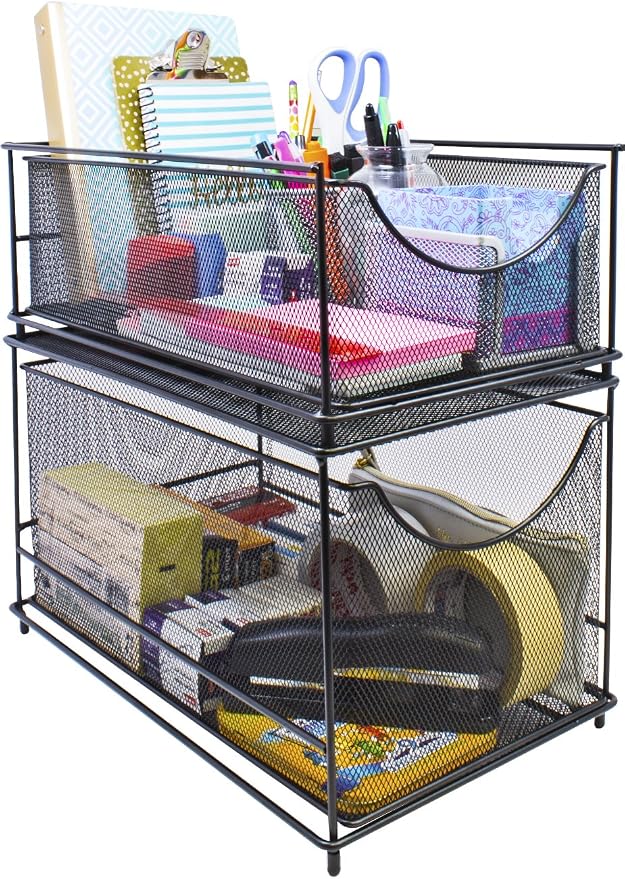 Sorbus® Cabinet Organizer Drawers— Mesh Storage Organizer with Pull Out Drawers—Ideal for Countertop, Cabinet, Pantry, Under the Sink, Desktop and More (Black Bottom Drawer)