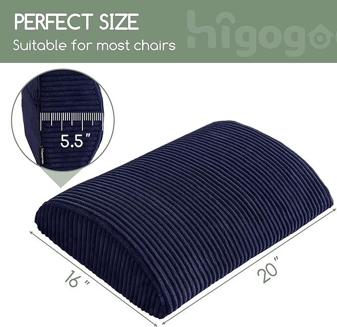 Lumbar Support Pillow for Recliner Chair/Accent Chair/Couch, Extra Large Memory Foam Back Support Cushion for Elderly, Recliner Cushions for Back Rest, Pain Relief, Reading, Washable Cover, Navy