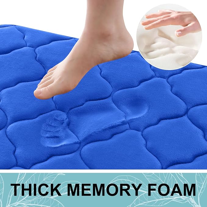 OLANLY Memory Foam Toilet Rugs U-Shaped 24x20, Ultra Soft and Absorbent Bathroom Rugs, Non-Slip, Comfortable, Machine Washable Contour Bath Mat for Toilet Base, Home Decor Accessories, Royal Blue