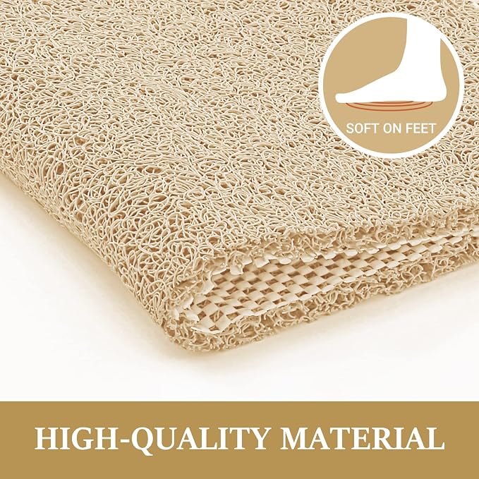LuxStep Shower Mat Bathtub Mat,24x24 inch, Non-Slip Bath Mat with Drain, Quick Drying PVC Loofah Bathmat for Tub,Shower,Bathroom (Phthalate Free,Khaki)