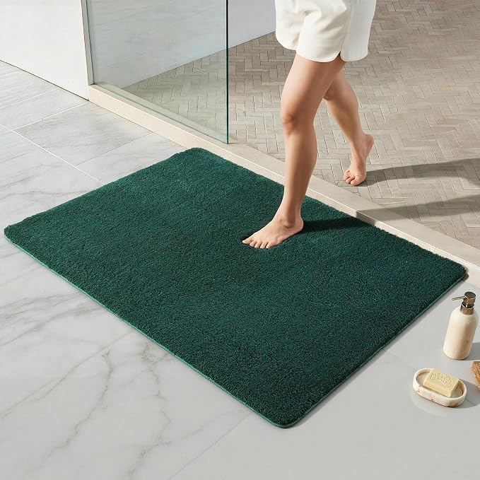 TYUU Large Bathroom Rugs, Ultra Soft Super Absorbent Bath Rugs Non Slip Washable Quick Dry Bath Mat with Rubber Backing for Bathroom Floor, Shower, or Sink, Dark Green 3' x 4'