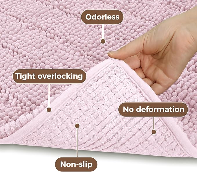 Bcoimo Large Bathroom Rug, Chenille Bath Mat with High Low Pile Design, Soft Absorbent Non Slip Bath Rug, Machine Washable Quick Dry Mat for Shower, Tub, Sink and Vanity