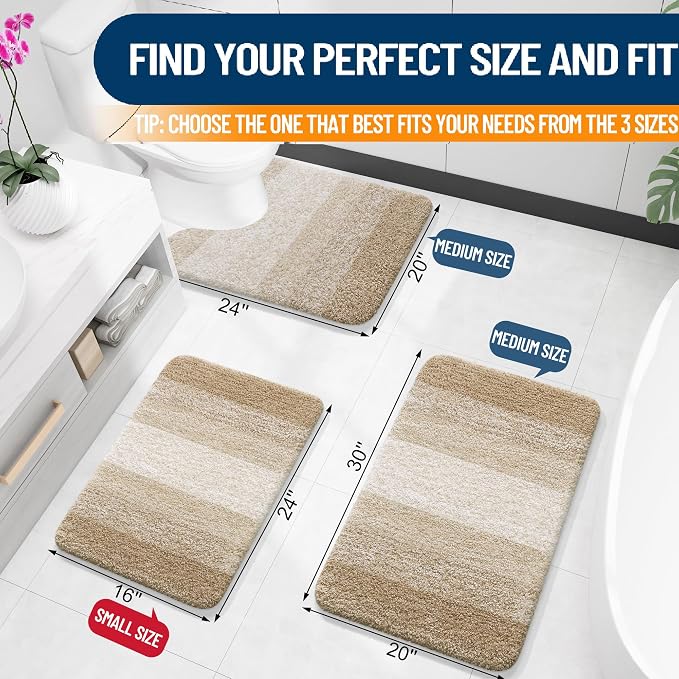 OLANLY Large Bathroom Rugs Mat 45x27, Extra Soft Absorbent Microfiber Bath Rugs, Rubber Backing, Quick Dry, Machine Washable Bath Mats for Bathroom Floor, Tub and Shower, Home Decor Accessories, Tan