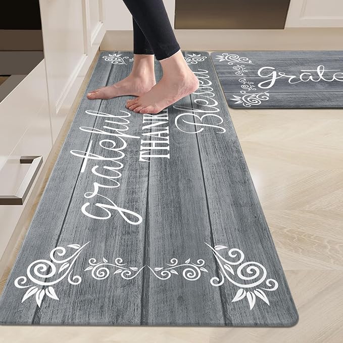HEBE Anti Fatigue Kitchen Mat Set of 2 Non Slip Cushioned Kitchen Mats for Floor Waterproof Farmhouse Kitchen Rugs and Mats Set Comfort Standing Desk Mat Carpet for Sink,Office,Laundry
