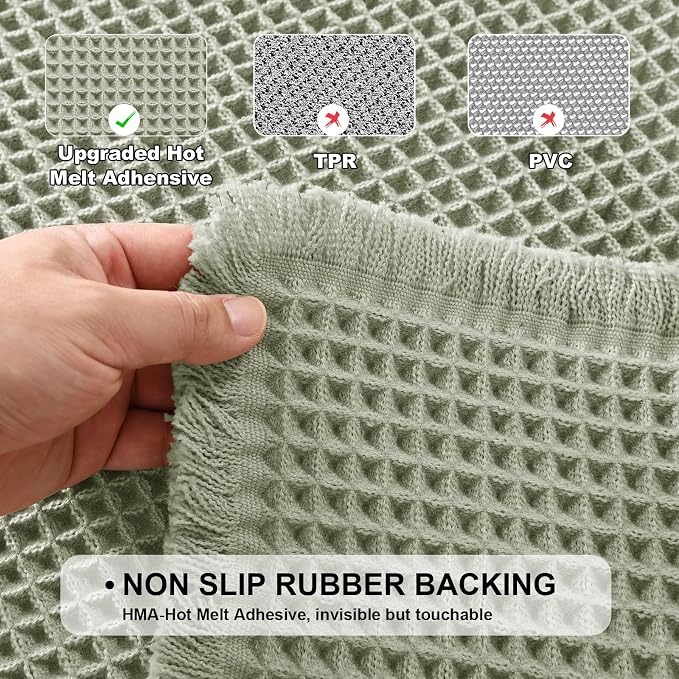 JIUZHEN Set of 2 Waffle Bath Mats Super Absorbent Boho Bath Rugs Non Slip Washable Bathroom Rugs Ultra Soft Machine Washable Shower Mats for Bathroom Floor, Tub, 16" x 24" +24" x 36", Sage Green