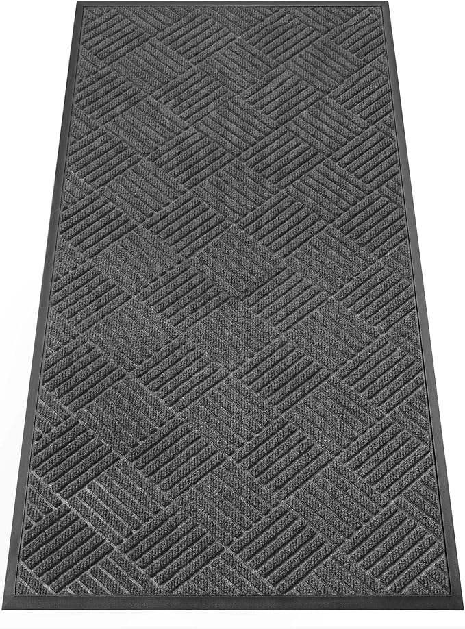 Indoor Outdoor Door Mat, 4’x 2' Doormat for Entryway, Rubber Backing Non Slip Front Door Mat Outside Entrance, Super Absorbent Commercial Floor Mat for Home Office, Gray