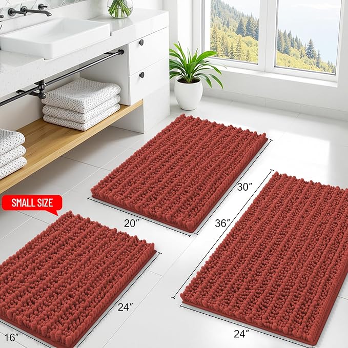 Smiry Bathroom Rugs Mat 24x16, Extra Soft Absorbent Chenille Bath Rugs, Non Slip Rubber Backing Machine Washable Quick Dry Bath Mats for Bathroom Floor, Tub, Shower, Home Decor Accessories, Maple Red