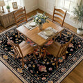 RELEANY Area Rugs Square 7ft Washable Non-Slip, Floral Vintage Distress Medallion Carpet for Living Room Bedroom Dining Room, Black Colorful Floral Dark Tan