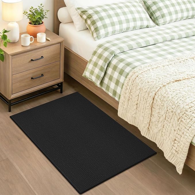 KOZYFLY Indoor Door Mat 2x3 ft Small Area Rugs Washable Front Door Mat Non Slip Rubber Backed Entryway Rug Cotton Entrance Doormat for Front Porch Bathroom Kitchen Bedroom, Black/Dark Grey