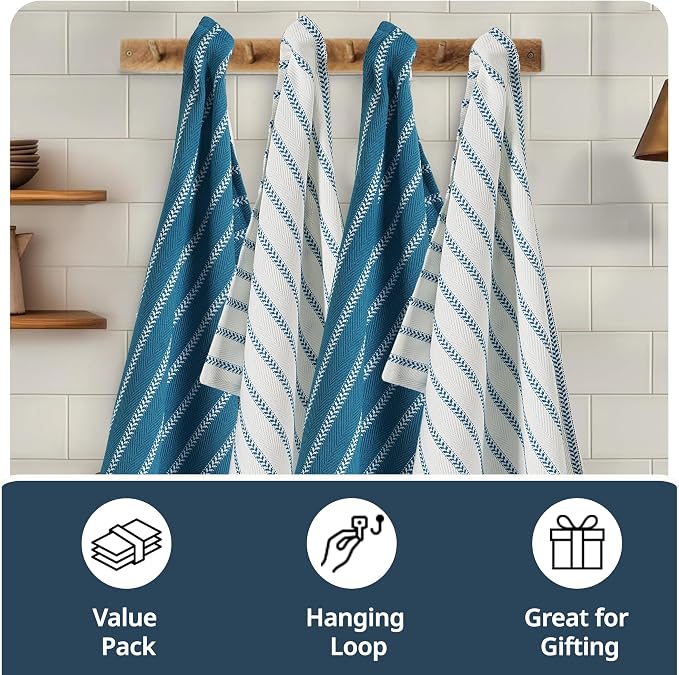 LANE LINEN Kitchen Towels Set - Pack of 4 Cotton Dish Towels for Drying Dishes, 18”x 28”, Absorbent Tea Towels, Quick Drying Kitchen Towel Set - Blue Saphire