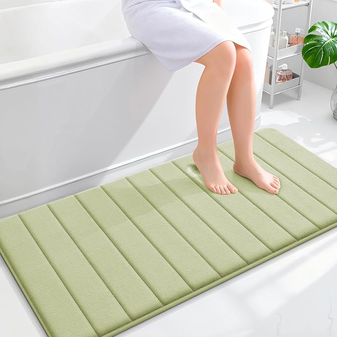 OLANLY Memory Foam Long Bathroom Rugs Runner 47x24, Super Soft Absorbent Bath Mat, Quick Dry, Machine Washable Shower Floor Rugs, Bathmat Carpet, Bathroom Home Decor Accessories, Vanilla