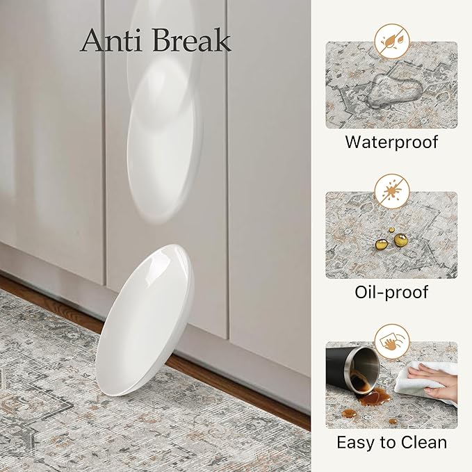 GENIMO Kitchen Mats for Floor 2PCs, Washable Anti Fatigue Mat for Cushioned, 17.3"x47"+17.3"x30", Waterproof Kitchen Rugs, Non Slip Comfort Standing Mat Rug for Home, Sink, Laundry, LightTaupeBrown