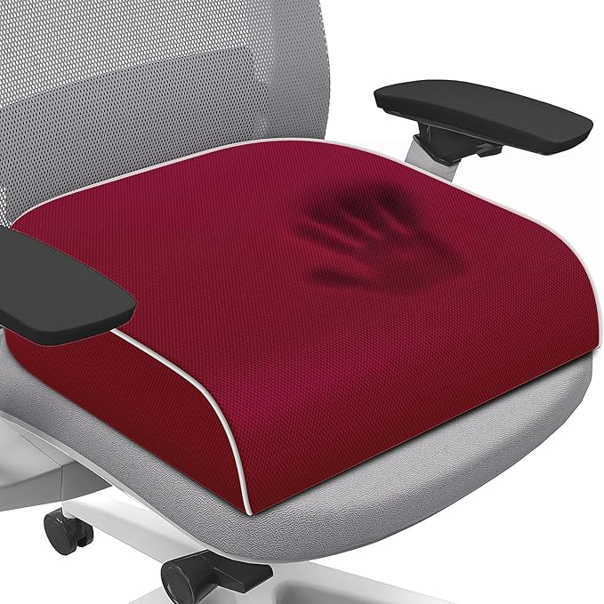 SweetSlubr Seat Cushion for Tailbone Pain Relief, Office Chair Cushion, Memory Foam Large Chair Cushion with Non-Slip Cover for Soft Support at Office Chair, Car Seat, Airplane Red/Large