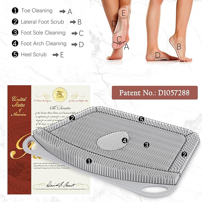 FREATECH Silicone Shower Foot Scrubber Mat 17.3" x 13", Large Foot Cleaner Brush to Clean, Exfoliate and Massage Feet Without Bending Over, Improve Foot Appearance and Overall Health, Grey