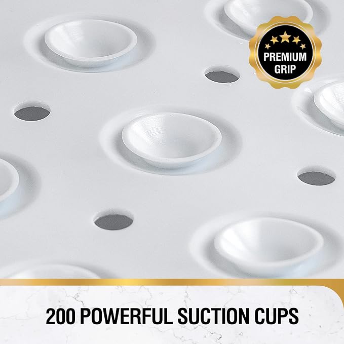 HITSLAM Bath Mat for Tub, Non Slip Bathtub Mat, 40 x 16 Inch Extra Long Bath Tub Mat, Machine Washable Bathroom Shower Mat with Suction Cups and Drain Holes, Soft on Feet, White
