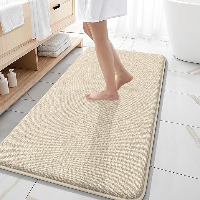OLANLY Thick Memory Foam Bathroom Runner Rugs 47x20, Extra Soft Absorbent Long Bath Rug, Quick Dry Bath Mats, Non-Slip, Machine Washable Mat for Bathroom, Tub and Shower, Home Decor Accessories, Sand