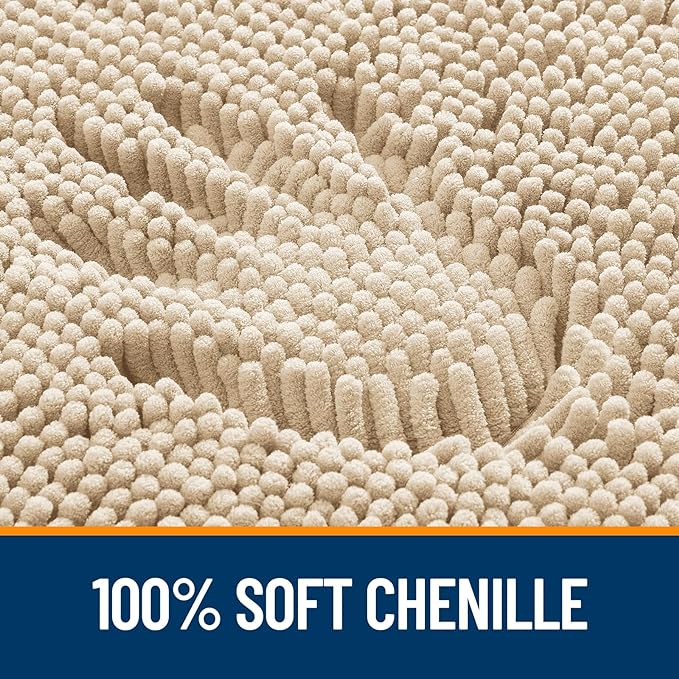 OLANLY Bathroom Rugs 36x24, Extra Soft Absorbent Chenille Bath Rugs, Rubber Backing Quick Dry, Machine Washable Bath Mats for Bathroom Floor, Tub and Shower, Home Decor Accessories, Beige