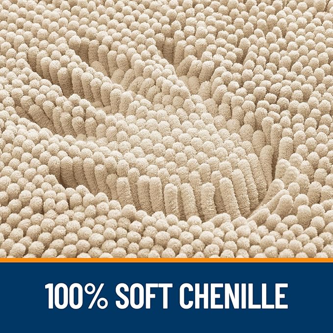 OLANLY Bathroom Runner Rugs 47x24, Extra Soft Absorbent Chenille Bath Rugs, Rubber Backing Quick Dry, Machine Washable Long Bath Mats for Bathroom Floor, Tub and Shower, Home Decor Accessories, Beige