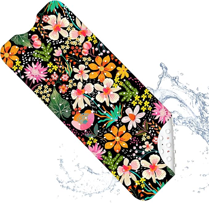 Bath Mat for Tub Non Slip, Floral Aesthetic Bathtub Mats for Girls Non Slip Shower Mat， Machine Washable 40"x16" Flower Tub Mats with Suction Cups and Drain Holes for Women Tropical Bathroom Decor