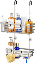 HapiRm Hanging Shower Caddy Organizer - No Drilling Shower Shelves with Hooks and Toothbrush Holder, Rustproof 304 Stainless Steel Bathroom Organizer - Brushed Nickel