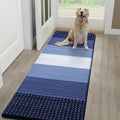 Kitinjoy Indoor Outdoor Door Mat, 59x20 Non-Slip Absorbent Dirt Trapper, Low-Profile Washable Inside Entrance Front Floor Mat, Sturdy Soft Entry Dotted Ombre Doormats for Entryway, Navy Blue