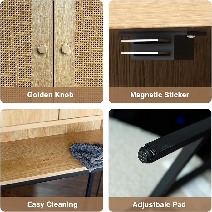 FiveWillowise Rattan Toilet Storage Cabinet, Over The Rack Wood Cabinet with Metal Stand, Bathroom Organizer with Adjustable Shelf, Tall Freestanding Washer Shelf, Small Cupboard, Natural