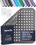 homerella® Shower Mat Non Slip Anti Mold, Non Slip Shower Mats for Inside Shower Stall Anti Slip Mat, Square Shower Floor Mat 21 x 21 in with Suction Cups & Hooks for Quick Drying, Machine Washable