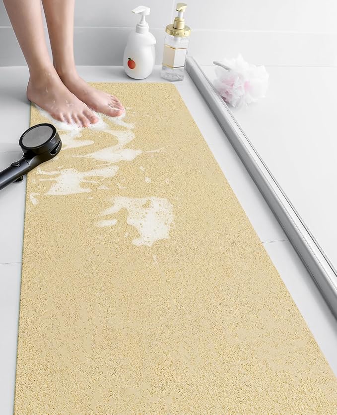 OTHWAY Shower Mat Non Slip Without Suction Cups, Quick Drying Bathtub Mat Non Slip for Shower Bathroom, PVC Loofah Shower Mat for Wet Areas (Beige)