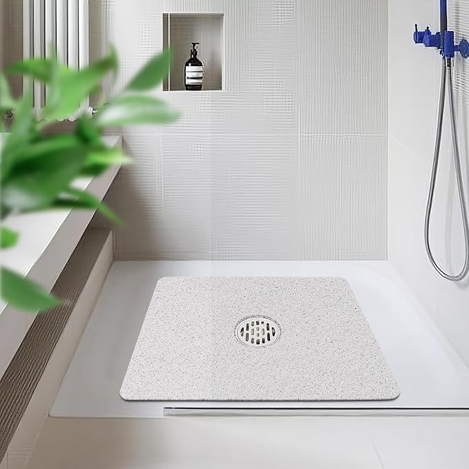 HITSLAM Square Shower Mat, 40 x 40 Inch Non Slip Bath Mat for Tub, Soft PVC Loofah Bathtub Mats with Drain Holes, Quick Drying Bathroom Stall Floor Mat, Bathroom Accessories Without Suction Cup, White