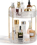 Rotating Makeup Organizer for Vanity, 2 Tier Perfume Skincare Storage for Women, Bathroom Counter Organizer, 360° Spinning Cosmetic Holder for Dresser Countertop, Clear