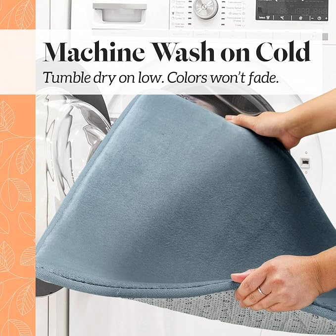 Memory Foam Bath Mat Non Slip Absorbent Super Cozy Velvet Bathroom Rug Carpet (60 inches X 24 inches, Smoke Blue)