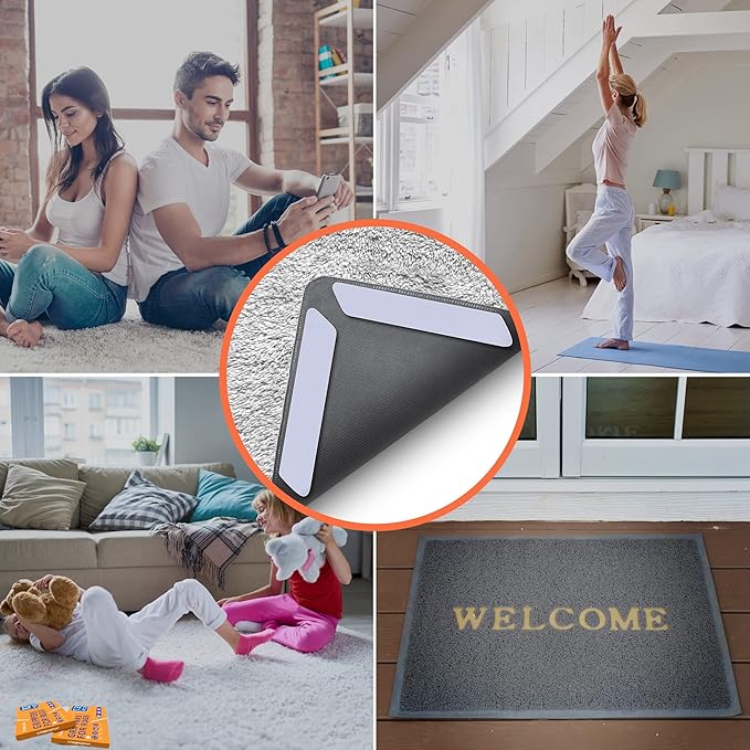 ZONGOOL 8 PCS Rug Tape Non Slip – Reusable Washable Rug Grippers for Hardwood Floors, Double Sided Rug Pads to Prevent Sliding & Curling, No Floor Damage, Rental Friendly, White