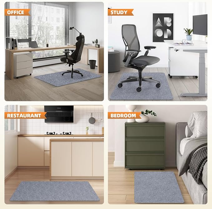 Office Chair Mat for Hardwood and Tile Floor, 48" x 36" Computer Desk Chair Mat, Anti-Slip Mat for Rolling Chair, Large Floor Protector for Home Office, Light Gray