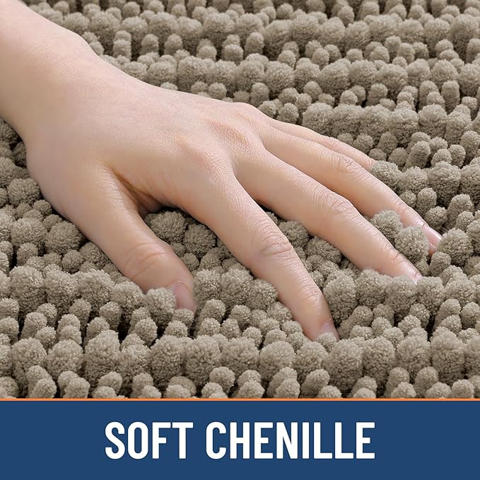 Smiry Bathroom Rugs Mat 30x20, Extra Soft Absorbent Chenille Bath Rugs, Non Slip Rubber Backing Machine Washable Quick Dry Bath Mats for Bathroom Floor, Tub, Shower, Home Decor Accessories, Latte