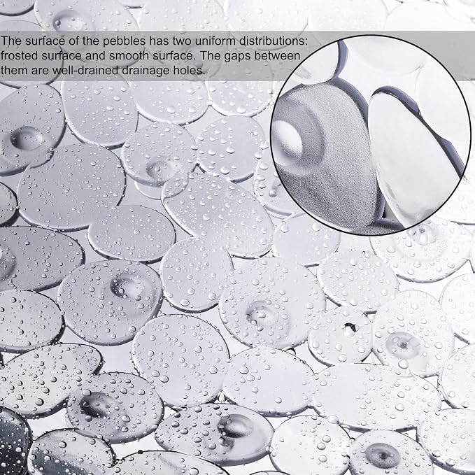 TEESHLY Bath Tub and Shower Mats, Non-Slip Pebble 35 x 16 Inches Machine Washable Bathtub Mat with Drain Holes, Suction Cups for Bathroom (Clear)