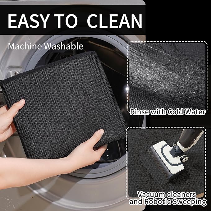 YDKGL Kitchen Mats for Floor, Super Absorbent Kitchen Rugs Non Slip Washable, Soft Imitation Linen Braided Kitchen Runner Rug, Standing Mat Sink Mat, Easy to Clean, Black 17x47