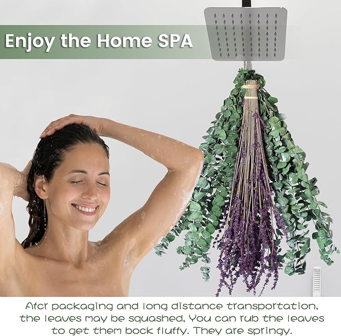 Real Eucalyptus for Shower Hanging Dried Eucalyptus Stems for Shower with Natural Real Live Lavender Bundle 17''