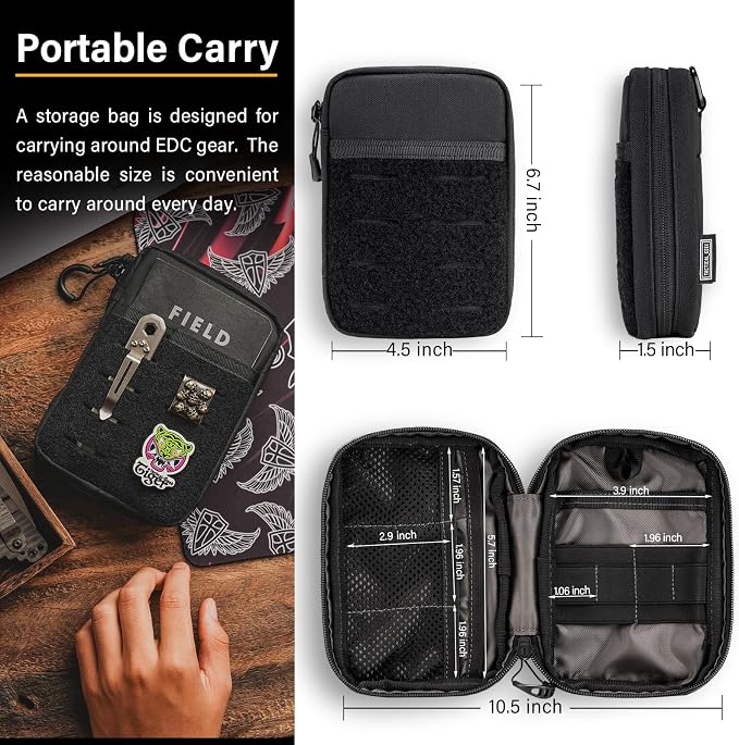 TACTICAL GEEK EDC Compact Waist Pocket Pouch, Men EDC Pouch Organizer, Multi-Purpose Molle Tool Pouch for Multitools, Utility Tool Organizer Bag for Daily Essentials Carry (Block E3.0-BK)