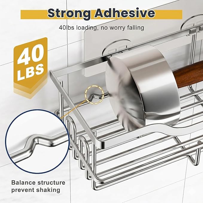OMAIRA 3-Pack Shower Caddy with Soap Holder, Adhesive Rustproof No-drill Strudy Loading Inside Shower Organizer Shelves Rack Storage Bathroom Organization for Smooth Wall Glass Tile, Sliver (Large)